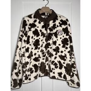 Buc-ee's Fleece Pullover Cow Print Size XXXL Sherpa 1/4 Zip Brown White Womens